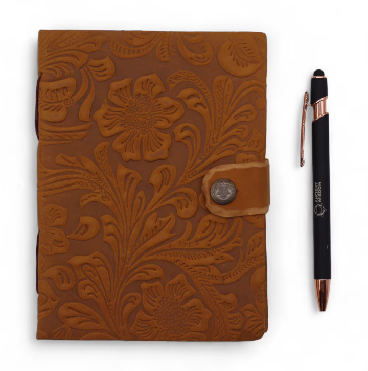 Cuadernos de cuero repujado (18x13 cm) - Estampado floral color canela - 200 páginas