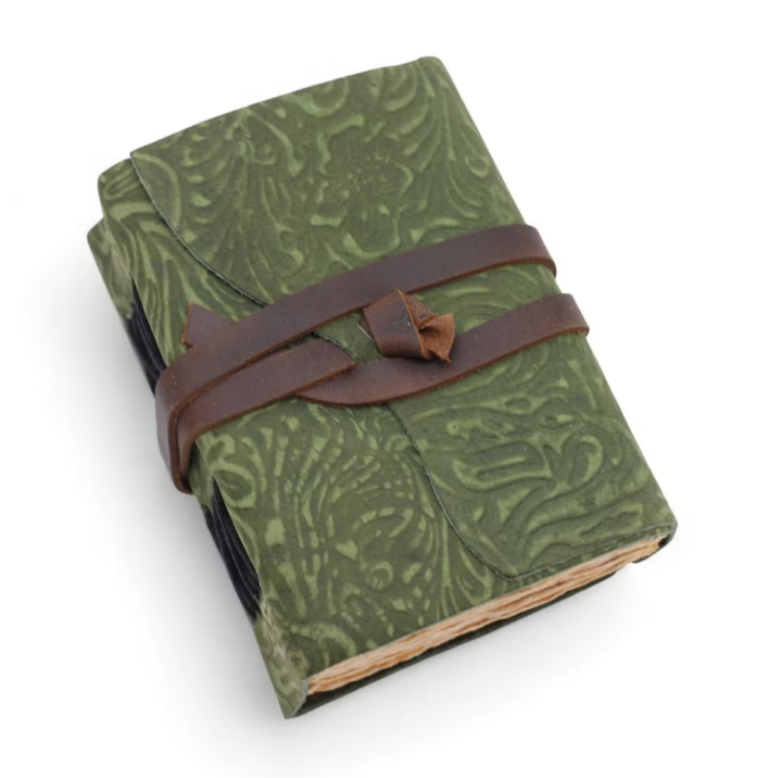 Cuadernos de cuero con bordes gruesos (5 x 3,5") - Patrón de laberinto verde
