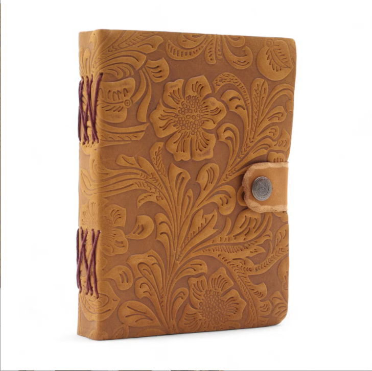 Cuadernos de cuero repujado (18x13 cm) - Estampado floral color canela - 200 páginas