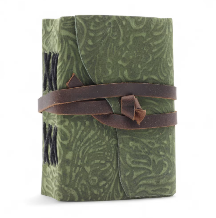 Cadernos de couro com borda grossa (5 x 3,5") - Padrão de labirinto verde