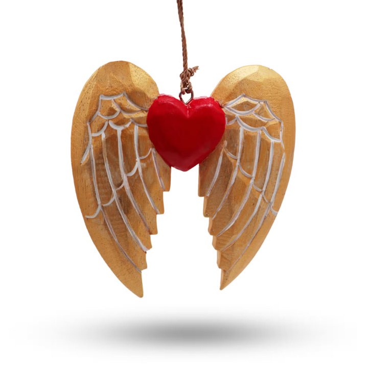 Ala y corazón de ángel de Navidad dorados - detalle blanco