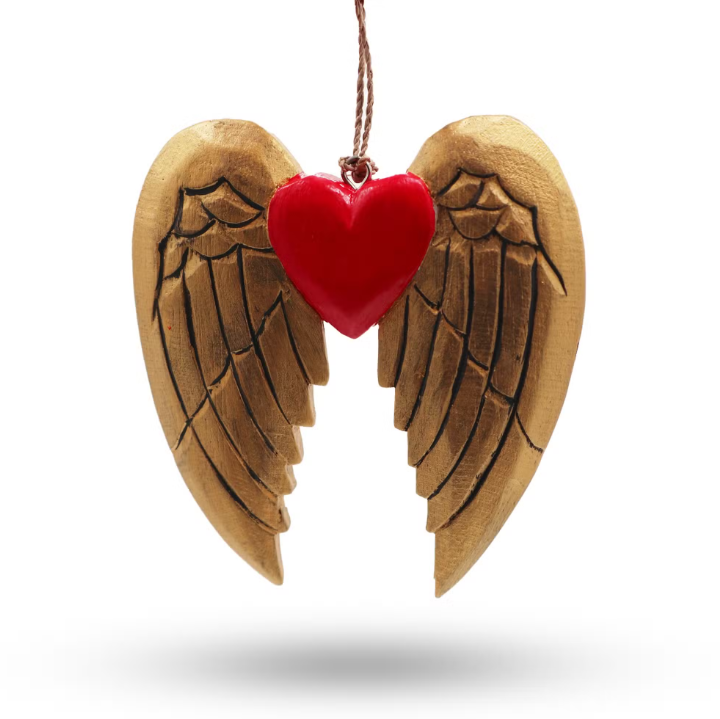 Ala y corazón de ángel de Navidad dorado - detalle negro