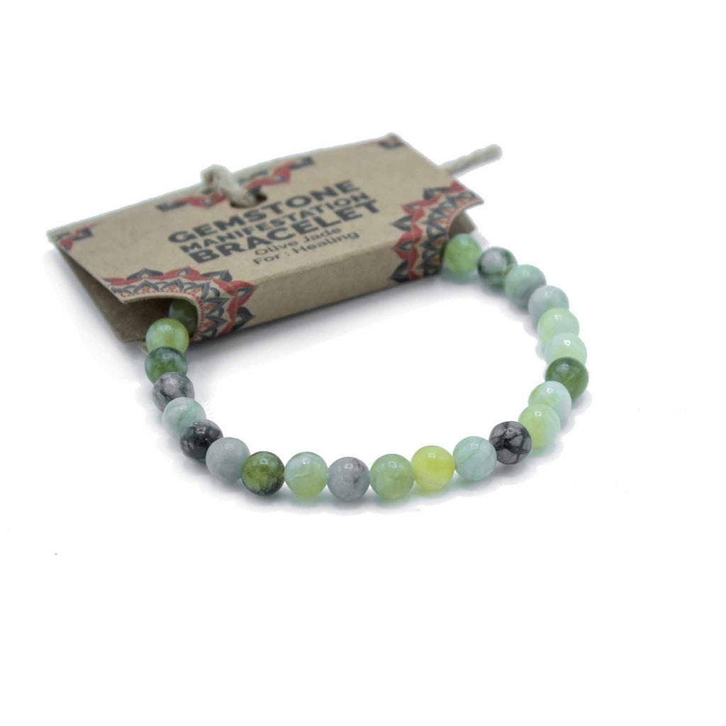 Pulseira Manifestação Pedras Preciosas - Jade Verde Oliva - Cura