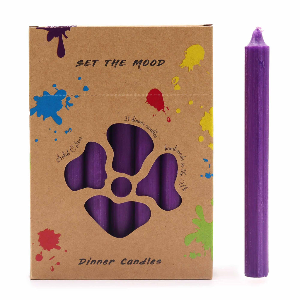 Conjunto de velas de mesa de cor sólida - Embalagem de 21 - Violeta rústico