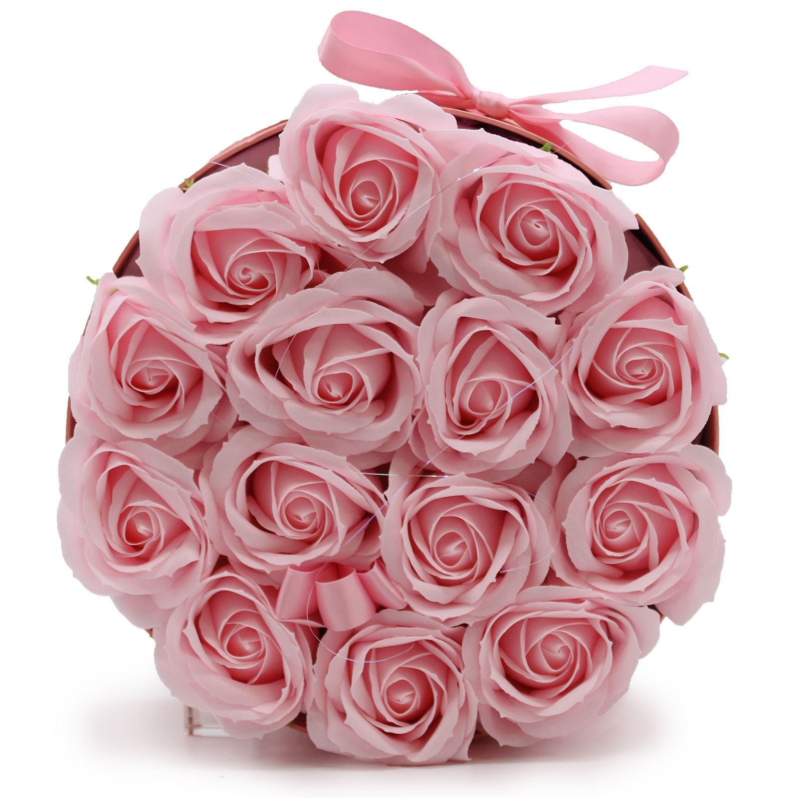 Caixa de oferta - Flor de sabão 14 rosas cor-de-rosa - redonda