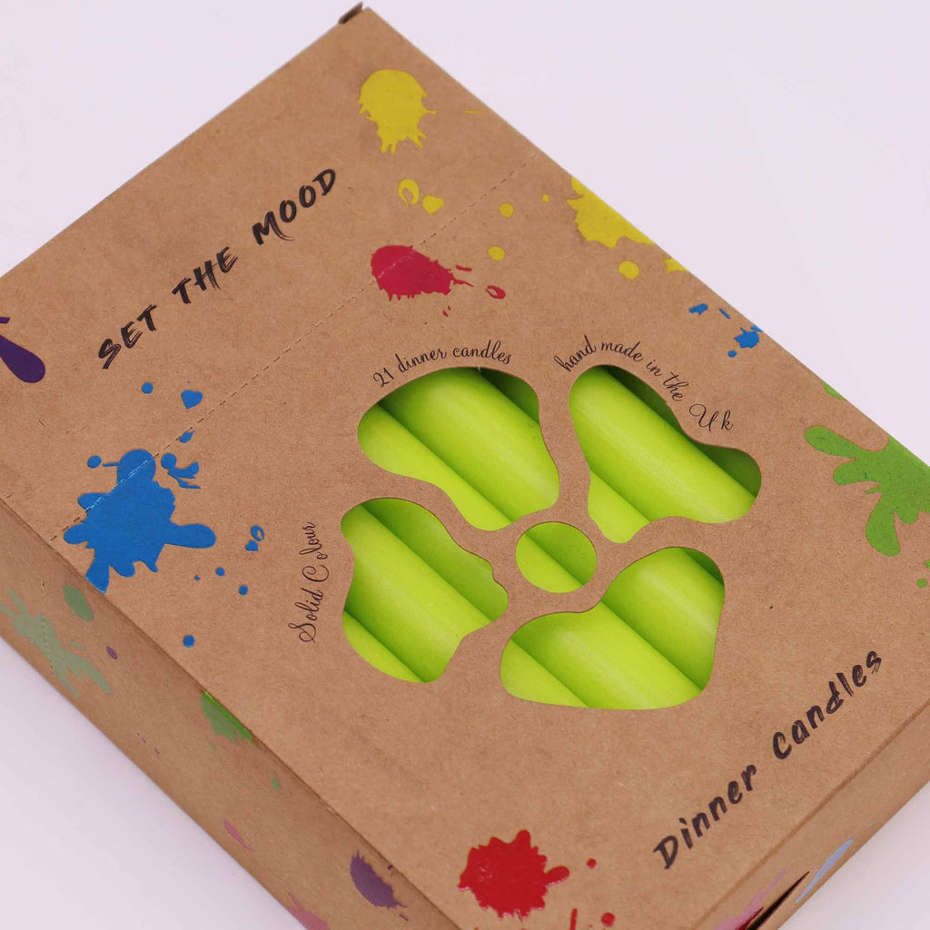 Conjunto de velas de mesa de cor sólida - Embalagem de 21 - Verde-limão rústico