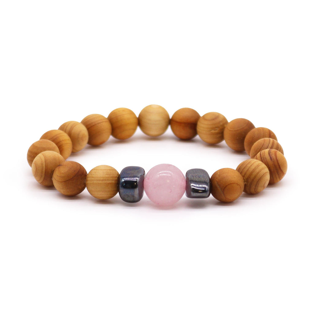 Pulseira Cedro - Chakra Cardíaco - Quartzo Rosa