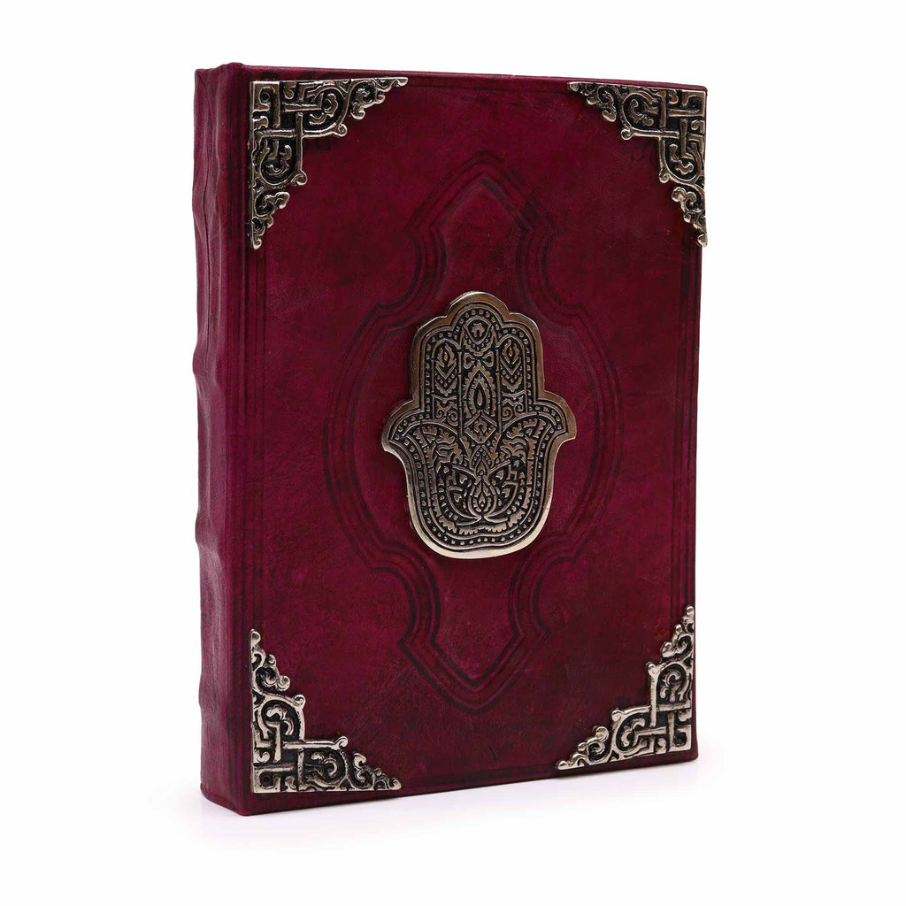 Livro de Bronze Vermelho - Decoração Hamsa de Zinco com Bordas de Capa