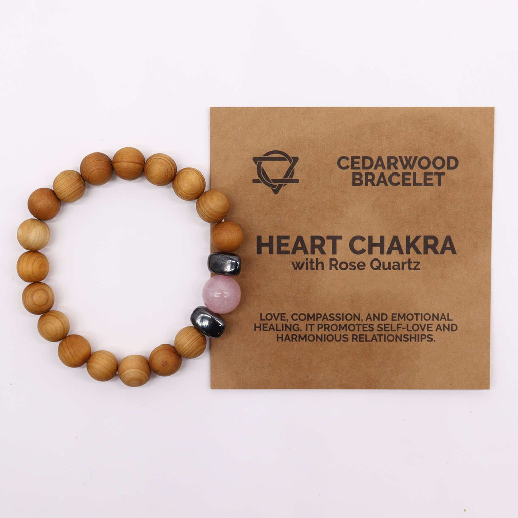Pulseira Cedro - Chakra Cardíaco - Quartzo Rosa