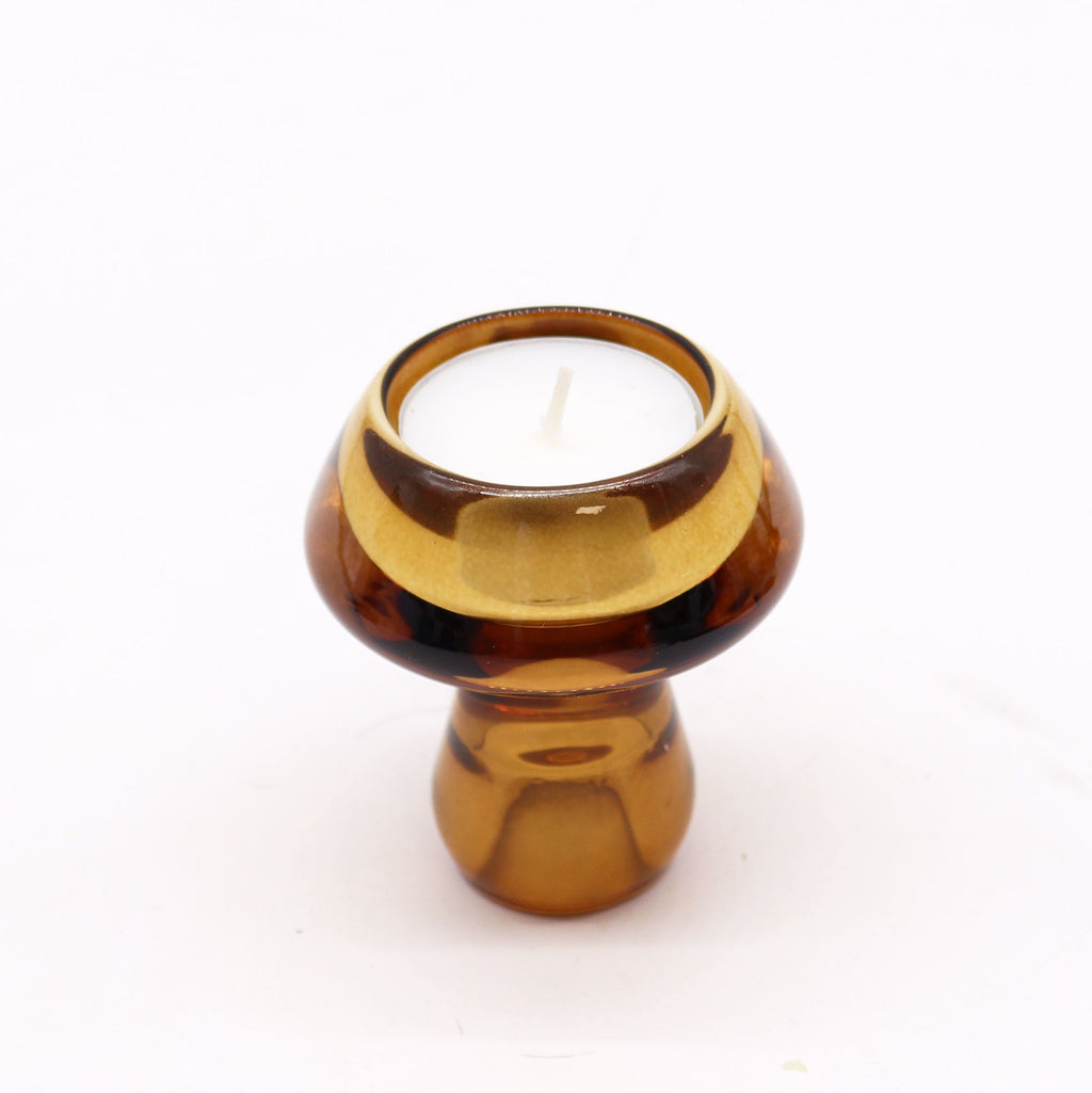 Porta-velas reversível em forma de cogumelo para jantar/chá - Âmbar antigo