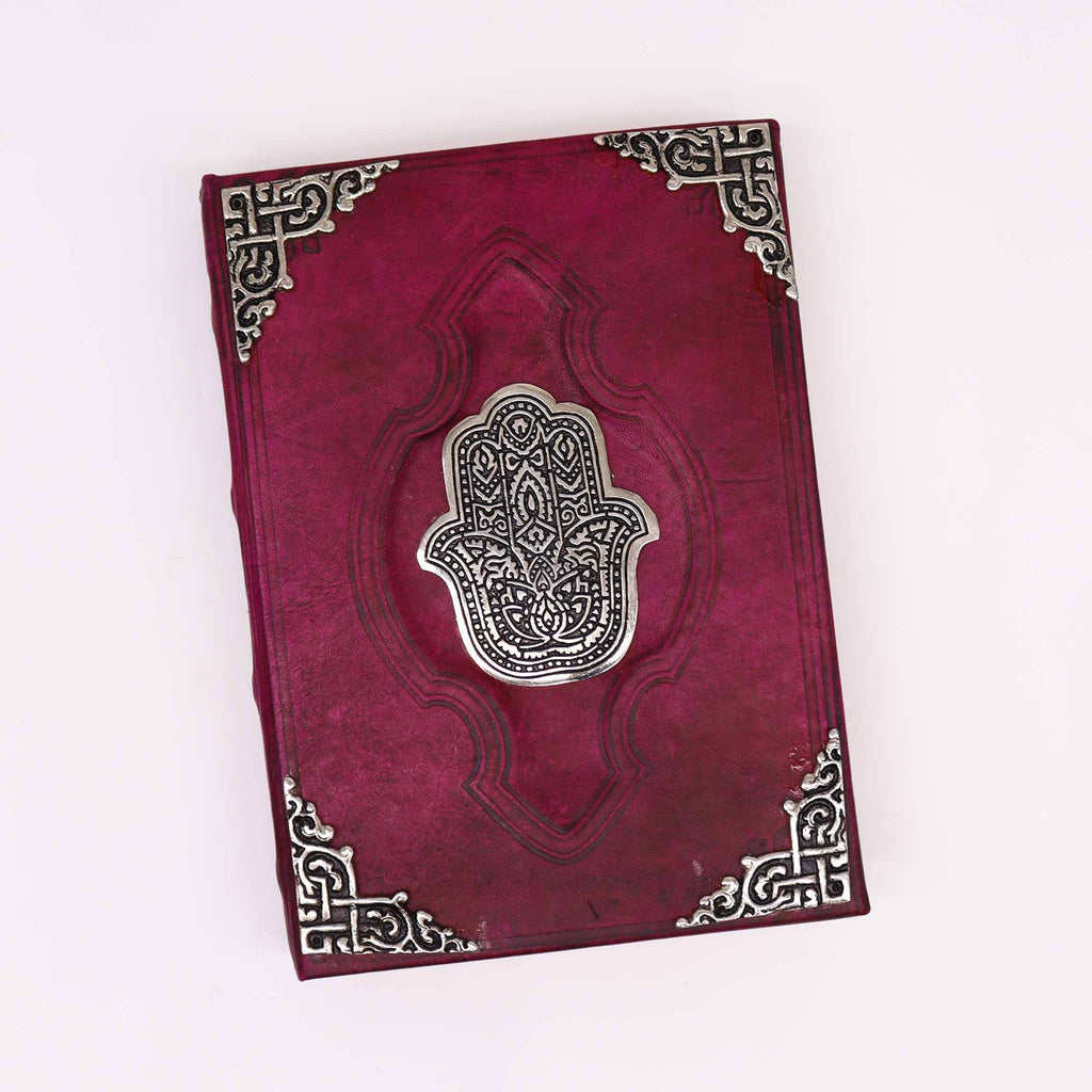 Livro de Bronze Vermelho - Decoração Hamsa de Zinco com Bordas de Capa