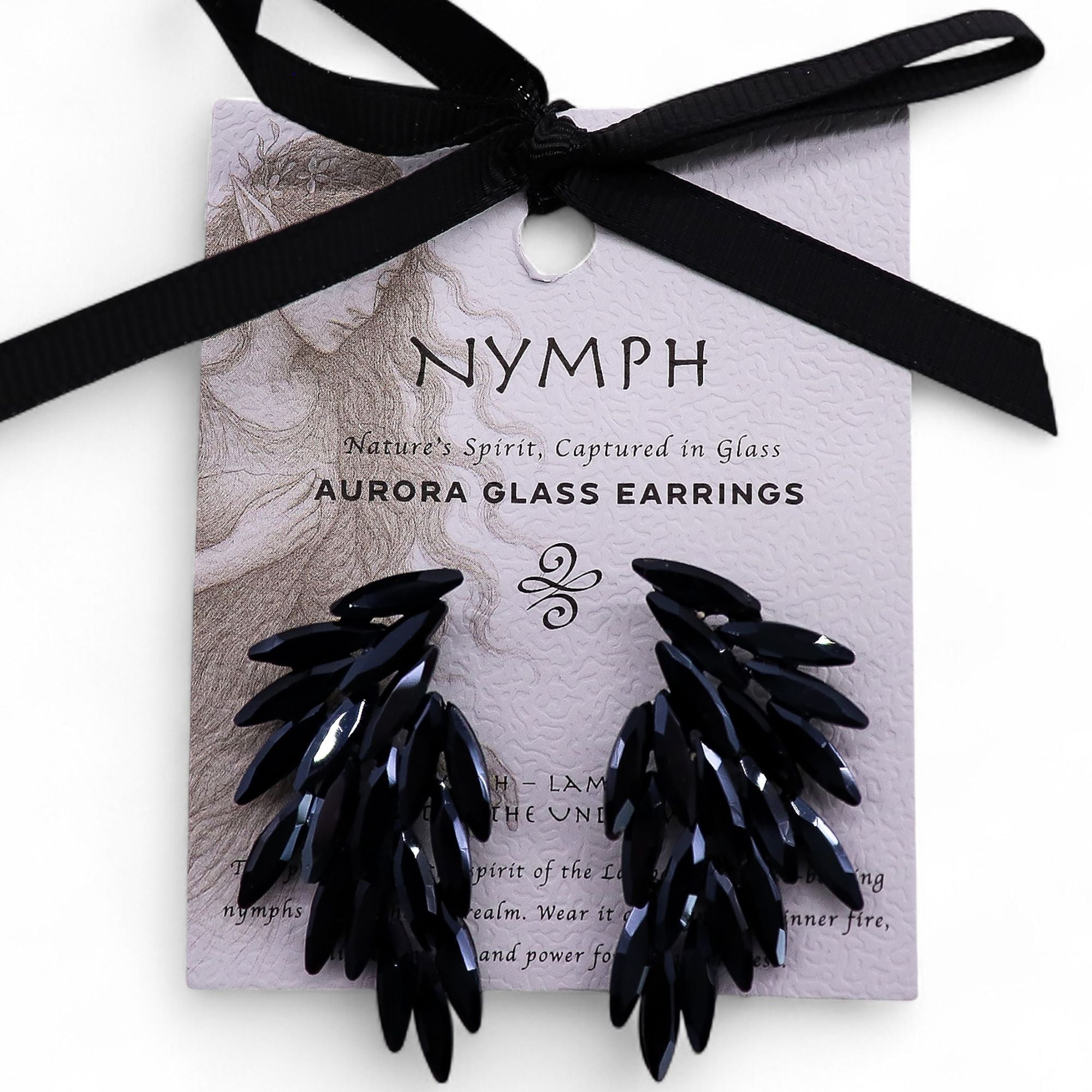 Negro azabache - vidrio vintage - alas de ángel - pendientes