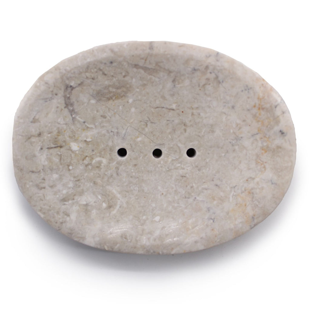 Saboneteira Oval Clássica em Mármore Creme