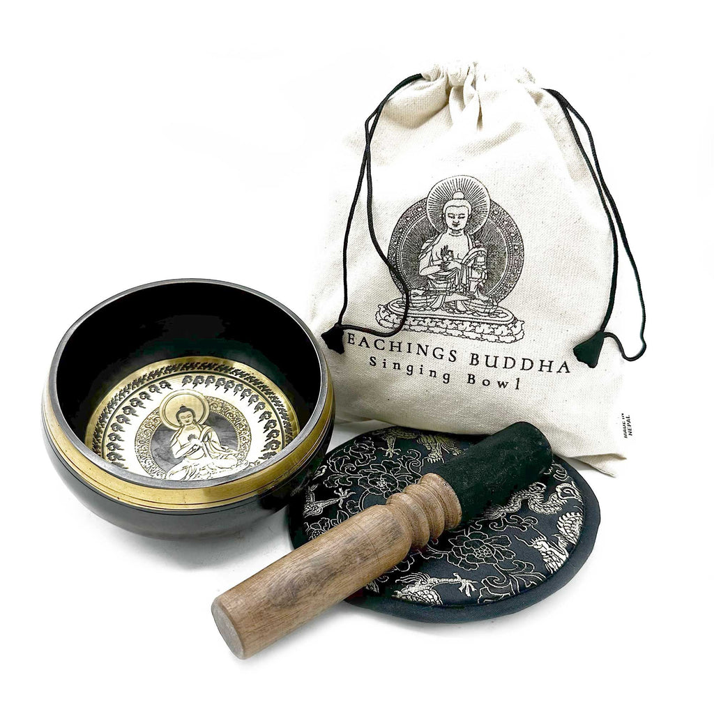 Conjunto de taça tibetana para oferta, gravada e batida à mão - 14 cm - Ensinamentos de Buda