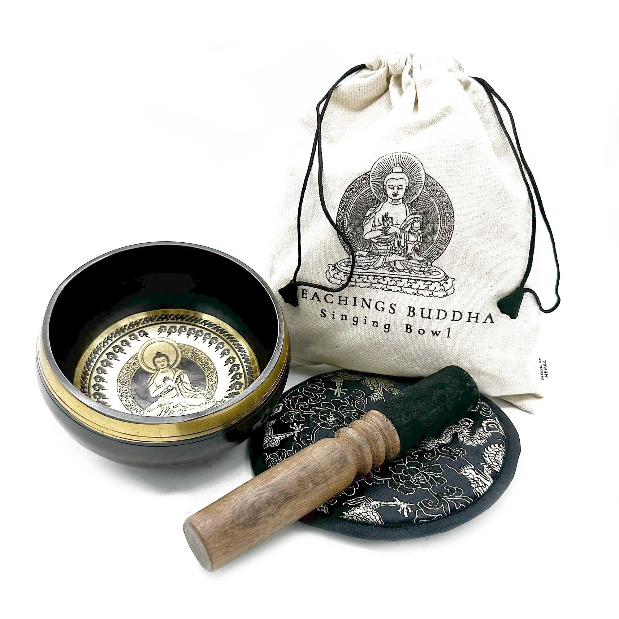 Conjunto de taça tibetana para oferta, gravada e batida à mão - 14 cm - Ensinamentos de Buda