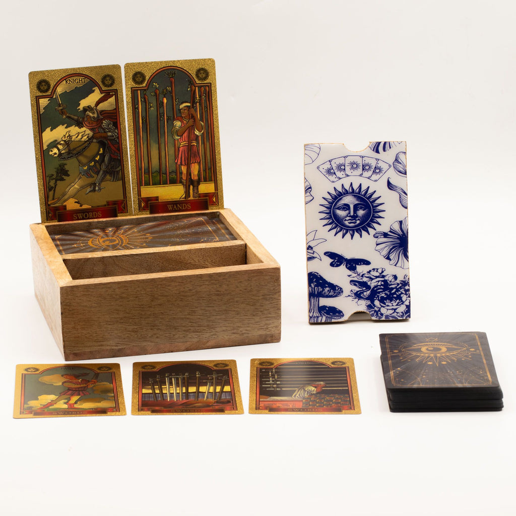 Caja de tarot de dos secciones con soporte para cartas
