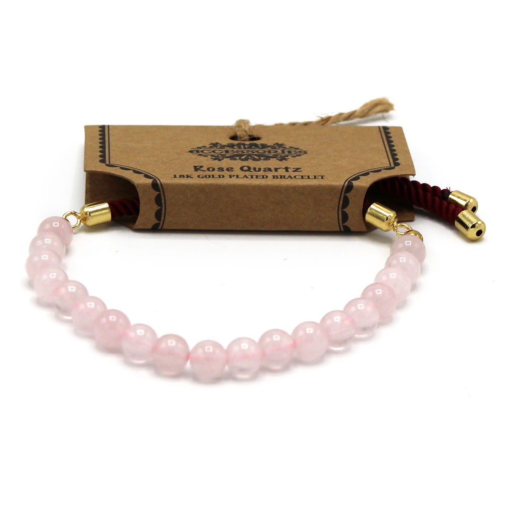 Pulseira de fio Borgonha com Quartzo Rosa