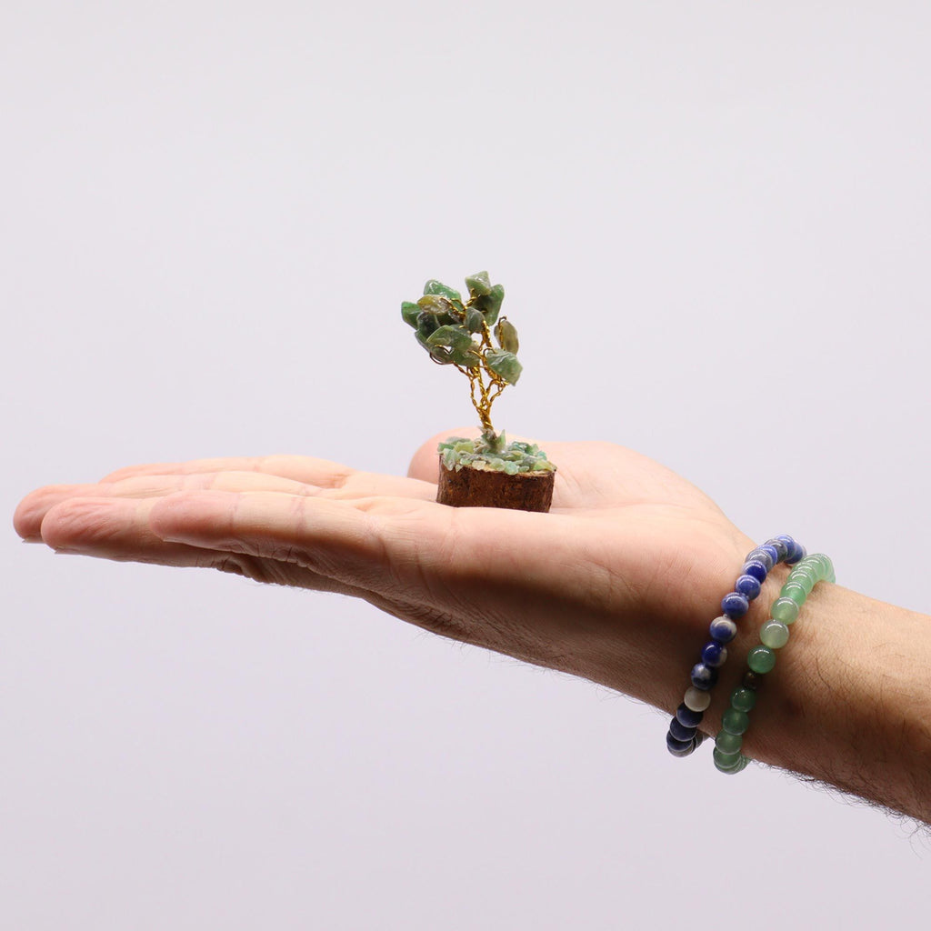 12 Mini árboles de piedras preciosas sobre base de madera - Mezcla surtida (15 piedras)