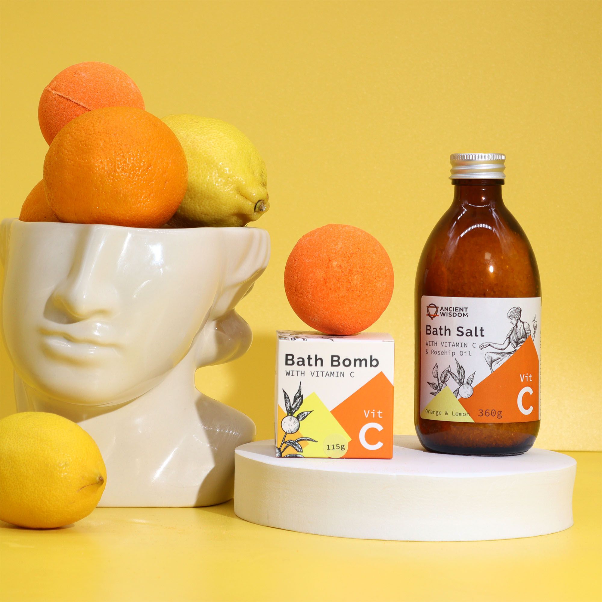 Bomba de banho com vitamina C e óleos essenciais