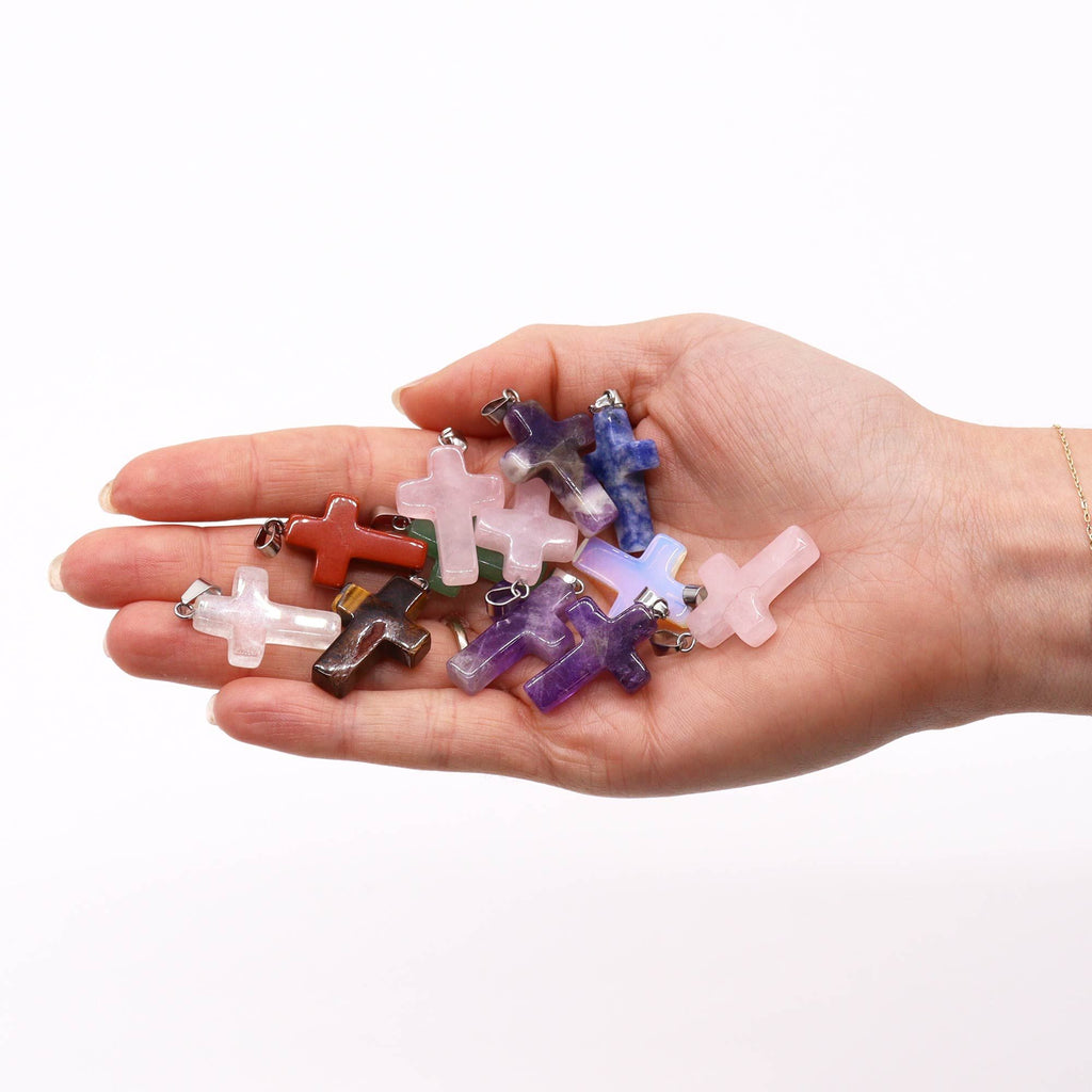 12x Colgantes de cruces de piedras preciosas - 25x18mm