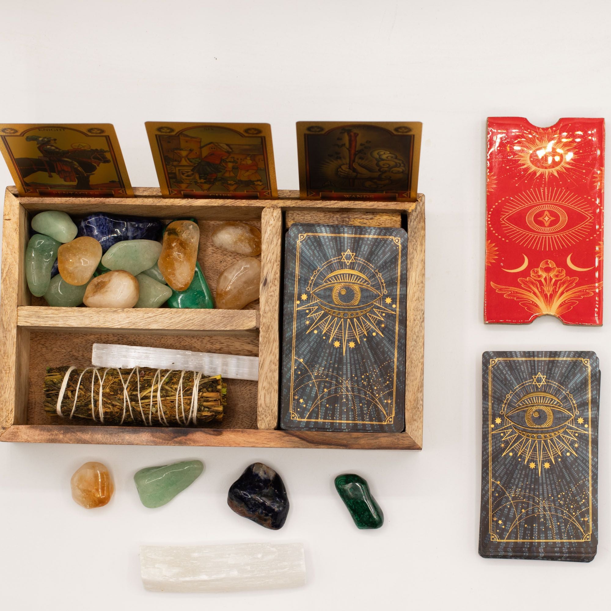 Caja de Tarot de Tres Secciones con Soporte para Cartas