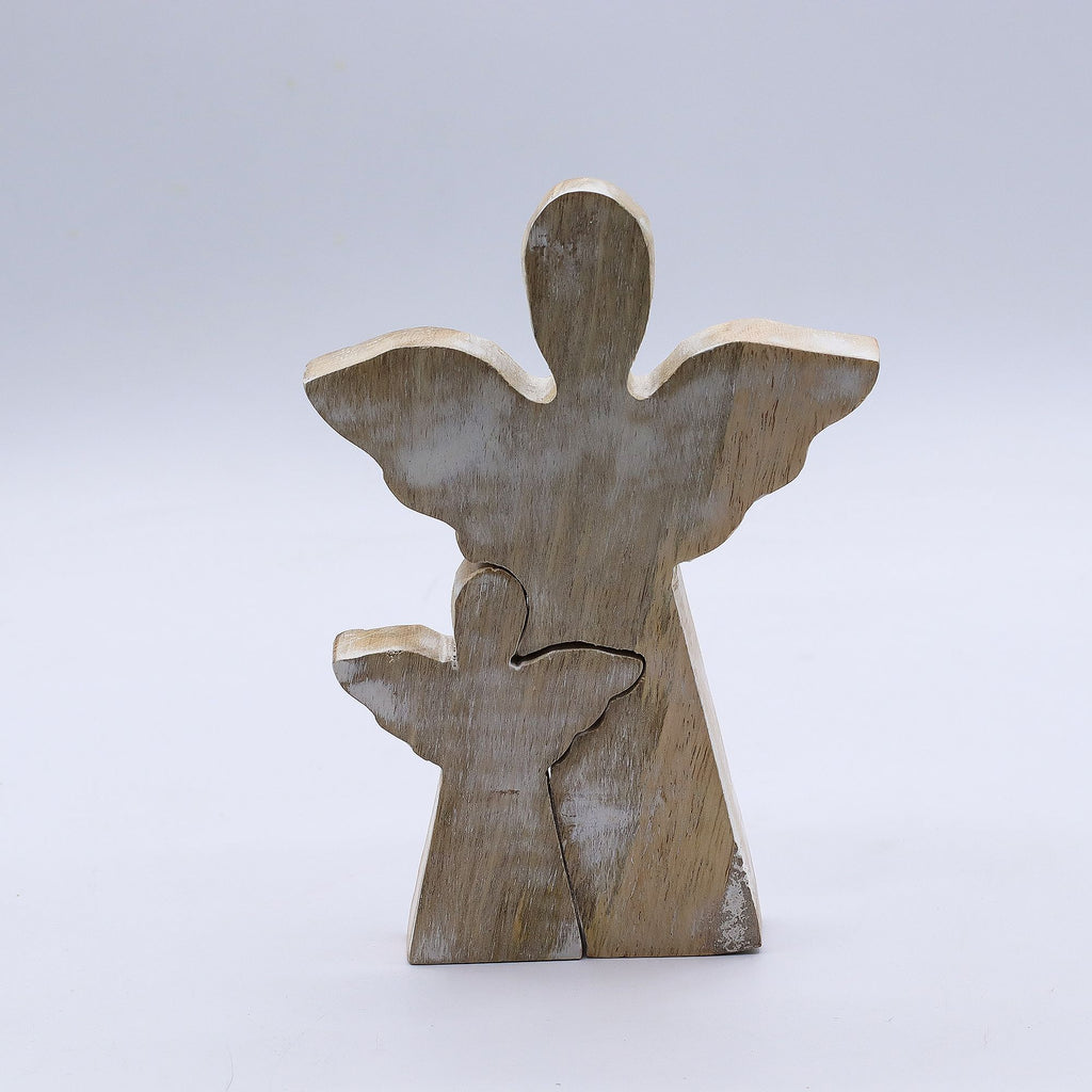 Ángel de madera de mango en Ángel - lavado blanco