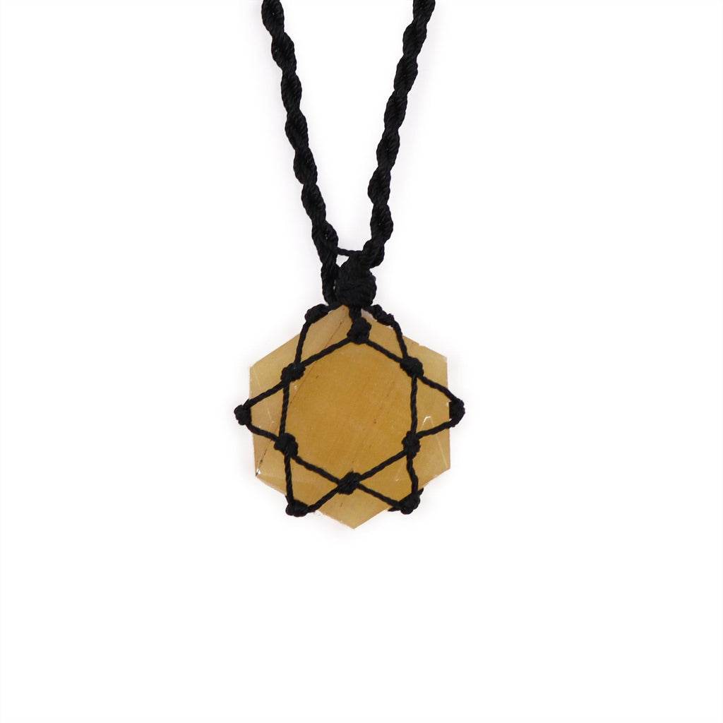 Pendente hexagonal de pedras preciosas entrelaçadas - quartzo amarelo