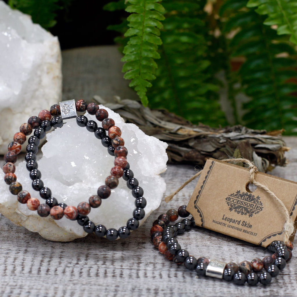 Pulseira Magnética com Pedras Preciosas - Pele de Leopardo