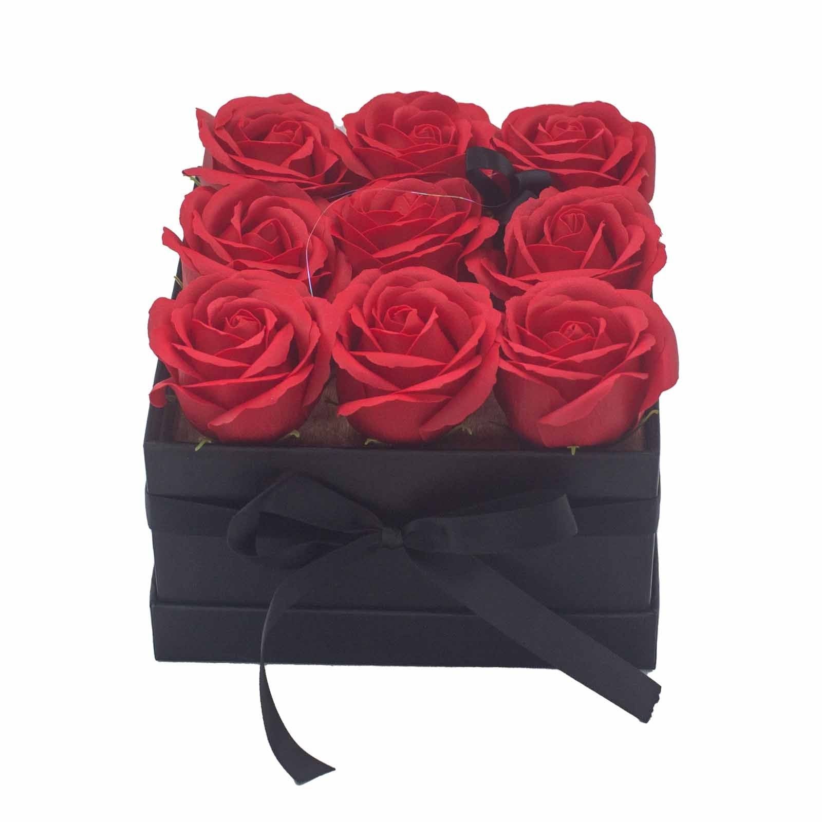 Caja de Regalo - Flor de Jabón  9 Rosas rojo - cuadrado