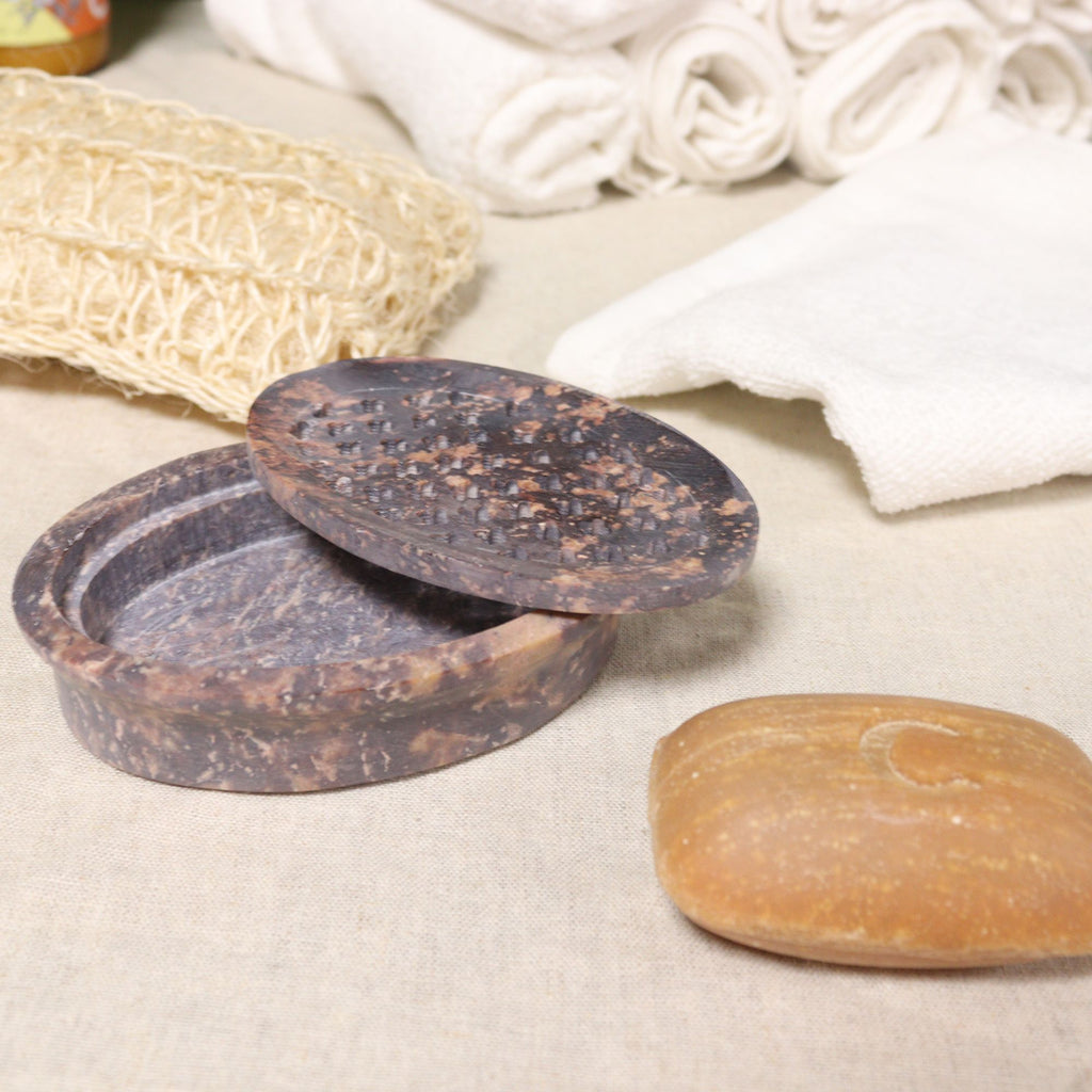 Saboneteira e Escorredor em Pedra-sabão 11x8cm - Classic Oval