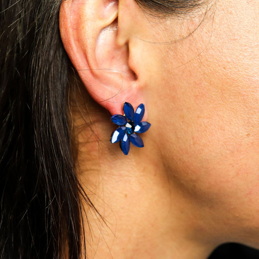 Azul Real - Vidro Vintage - Flores - Brincos