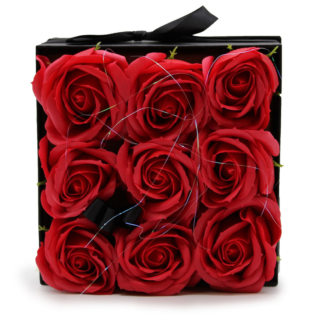 Caja de Regalo - Flor de Jabón  9 Rosas rojo - cuadrado