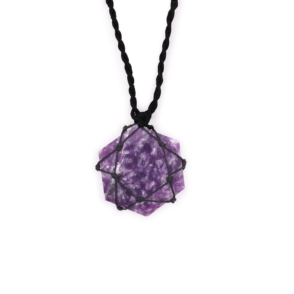 Pendente hexagonal de pedra preciosa entrelaçada - Lepidolite