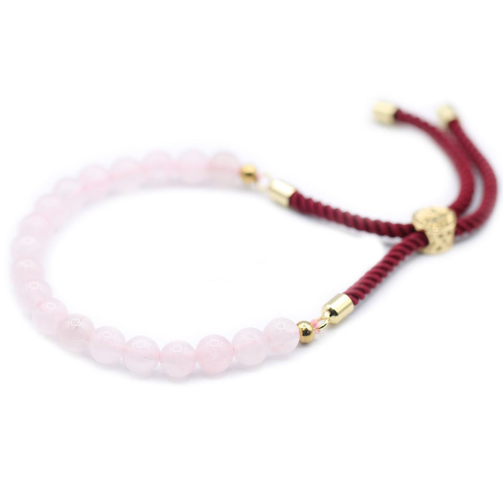 Pulseira de fio Borgonha com Quartzo Rosa