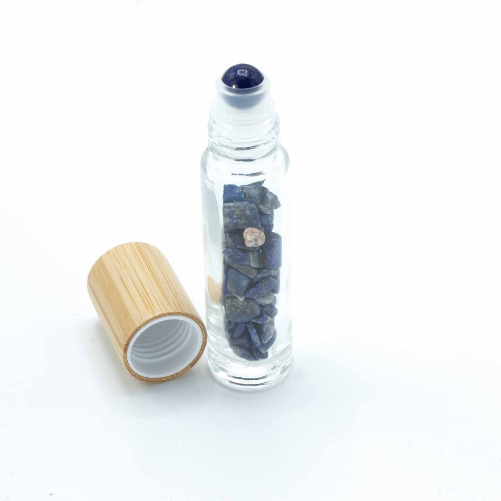 Botella de rodillo de aceite esencial de piedras preciosas - Sodalita - Tapa de madera