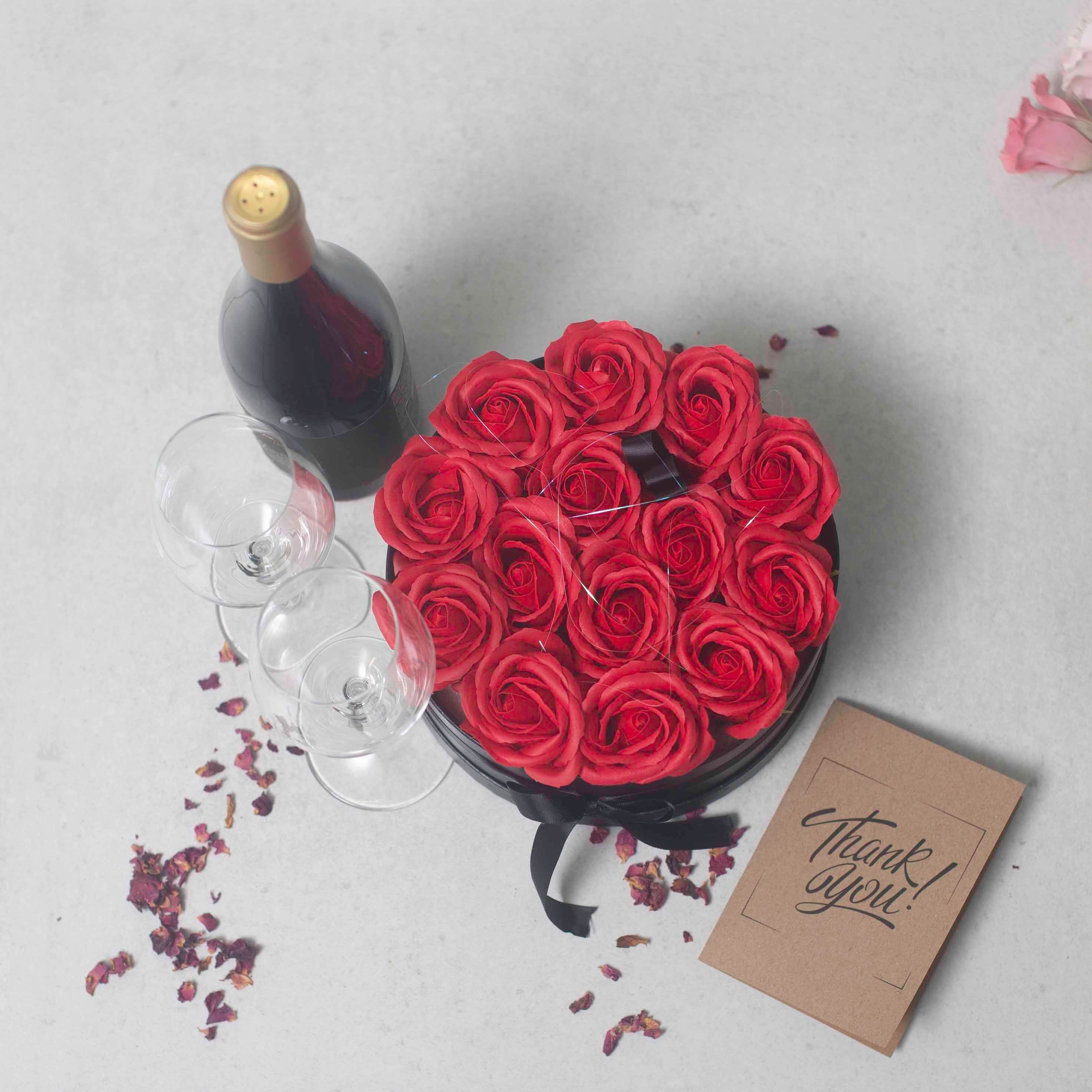 Caixa de Oferta - Flor de Sabão 14 Rosas Vermelhas - Redonda