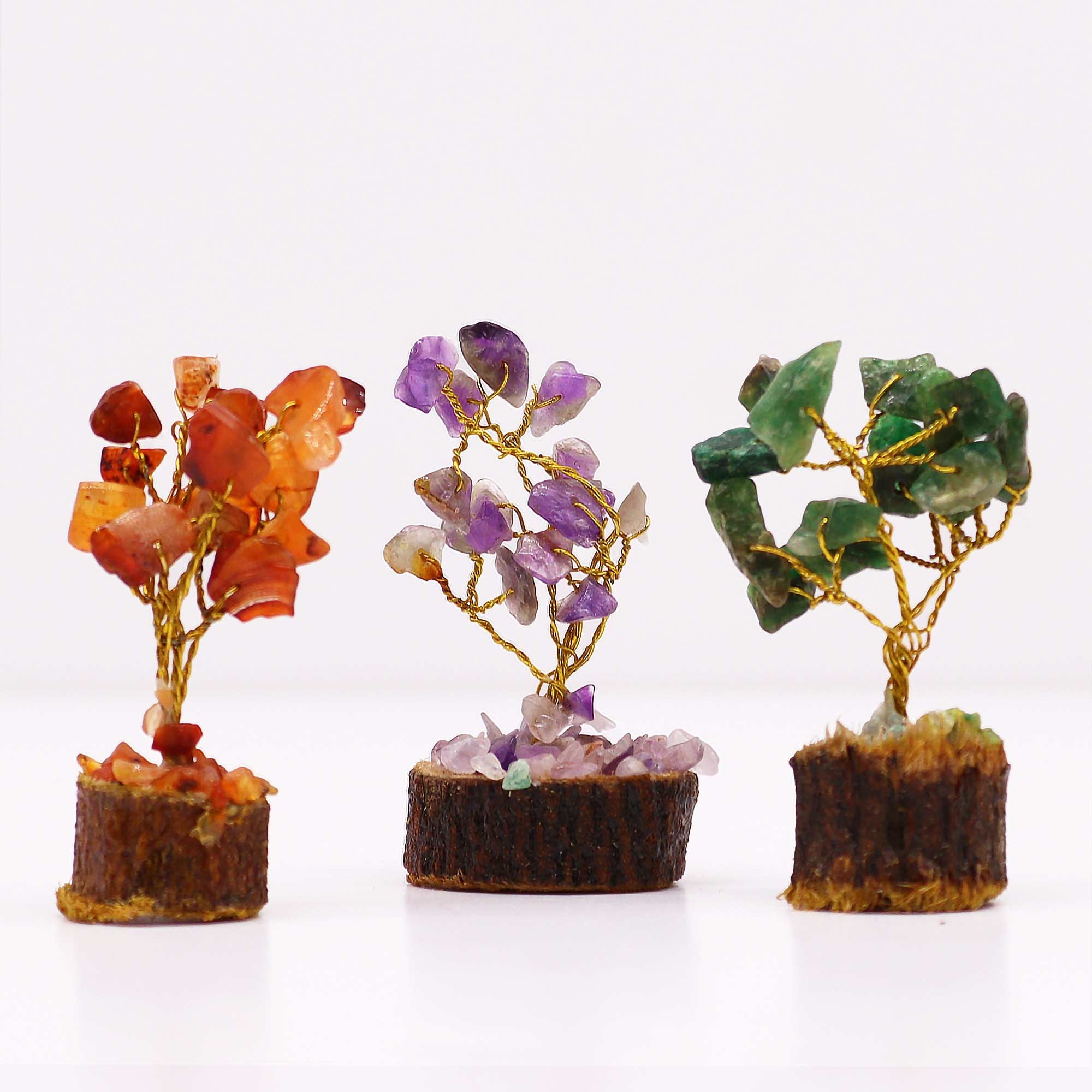 12 Mini árboles de piedras preciosas sobre base de madera - Mezcla surtida (15 piedras)