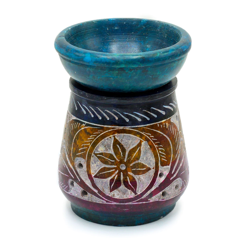 Queimador a óleo em pedra-sabão colorido pequeno 8cm - Flor