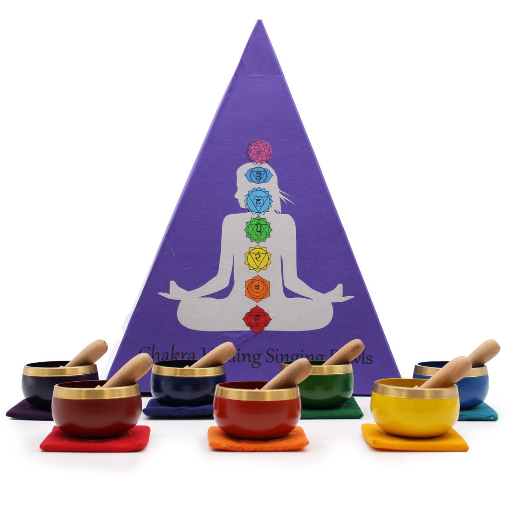 Conjunto de oferta de taça tibetana com pirâmide de chakras