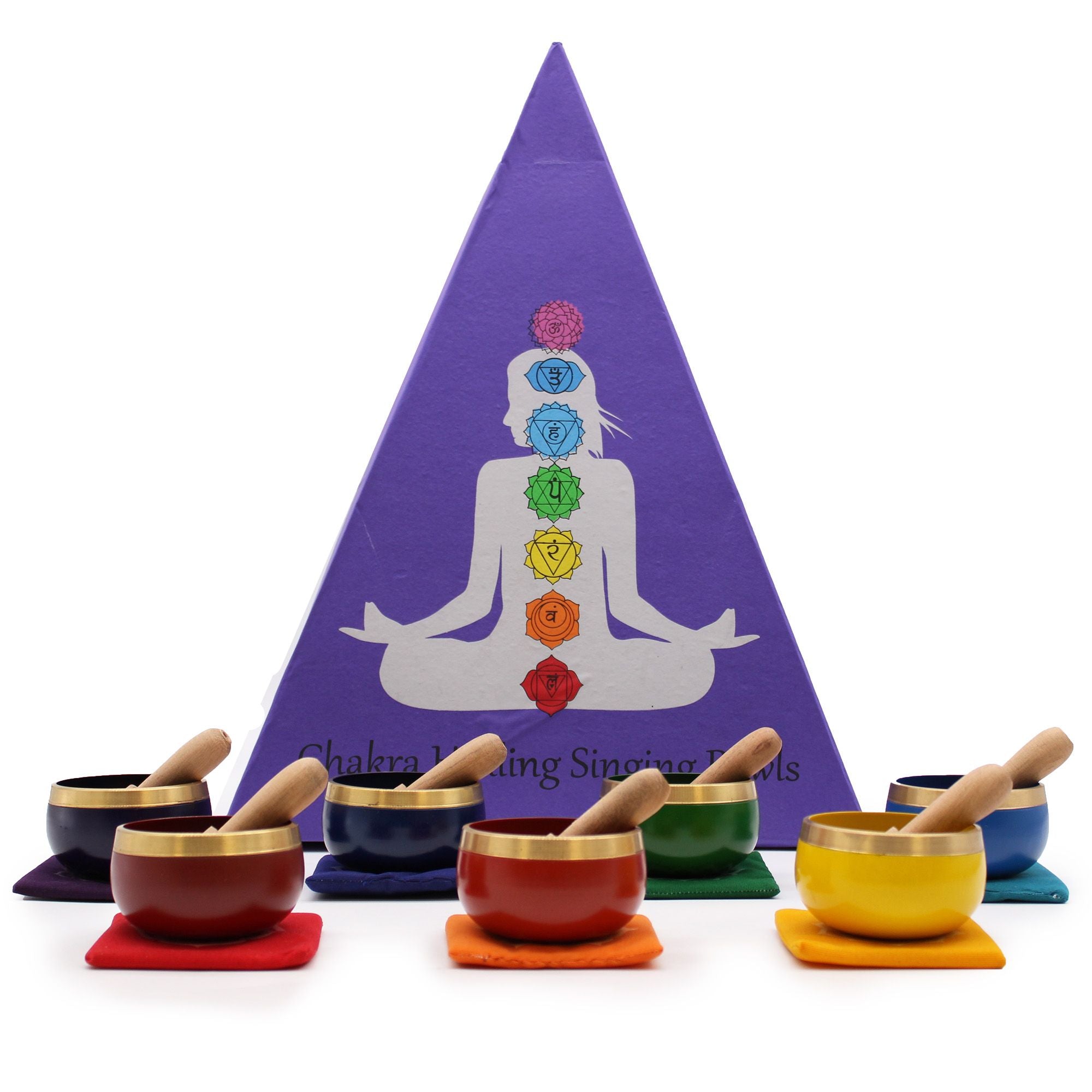Conjunto de oferta de taça tibetana com pirâmide de chakras