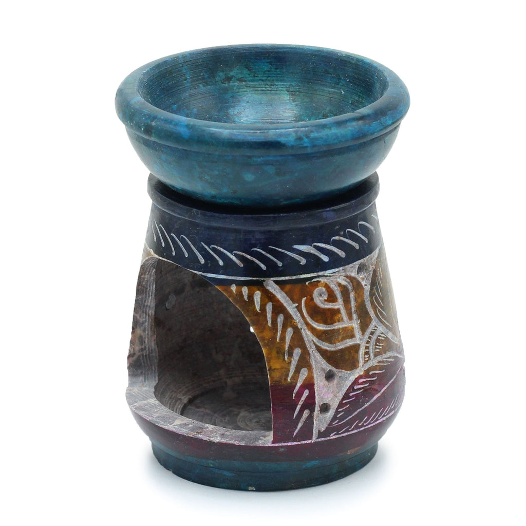 Queimador a óleo em pedra-sabão colorido pequeno 8cm - Flor