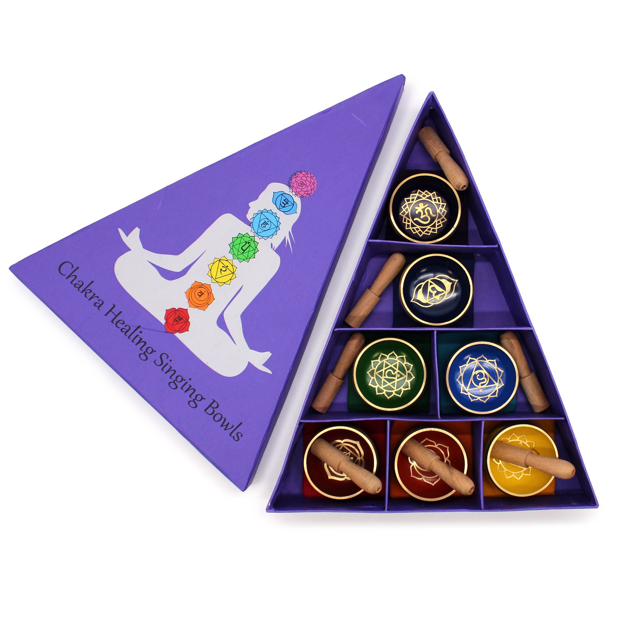 Conjunto de oferta de taça tibetana com pirâmide de chakras