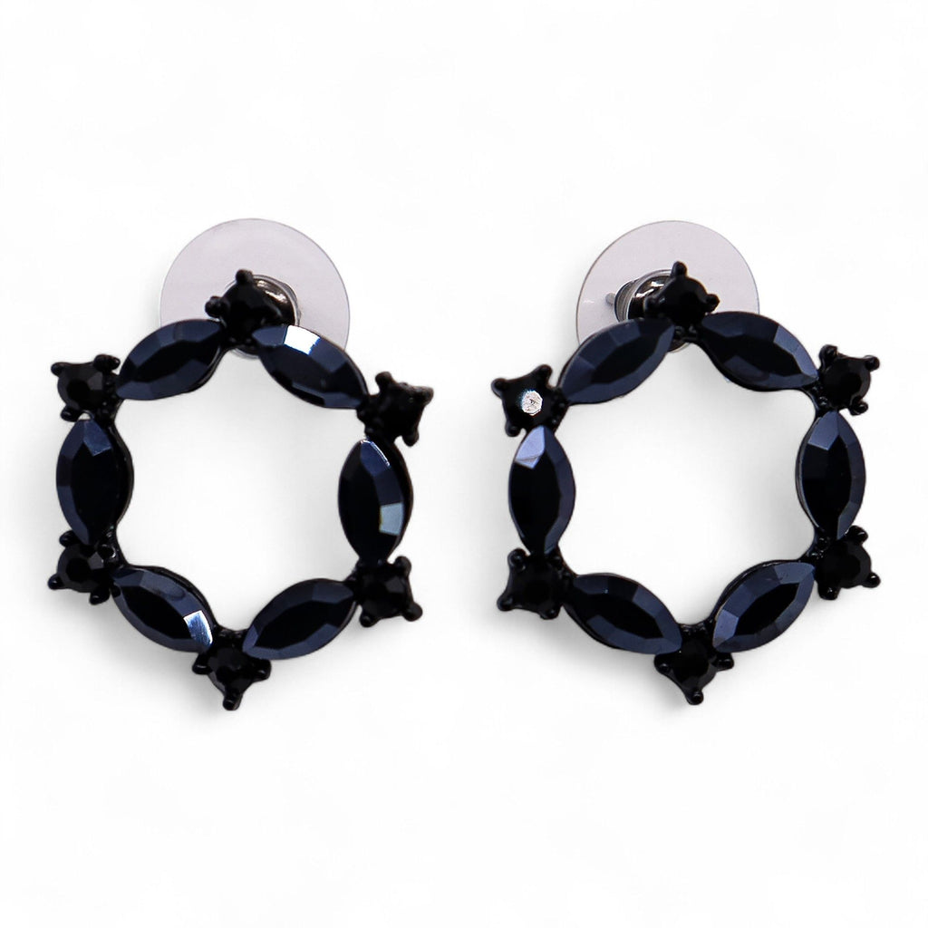 Negro Azabache - Vidrio Vintage - Aro - Aretes