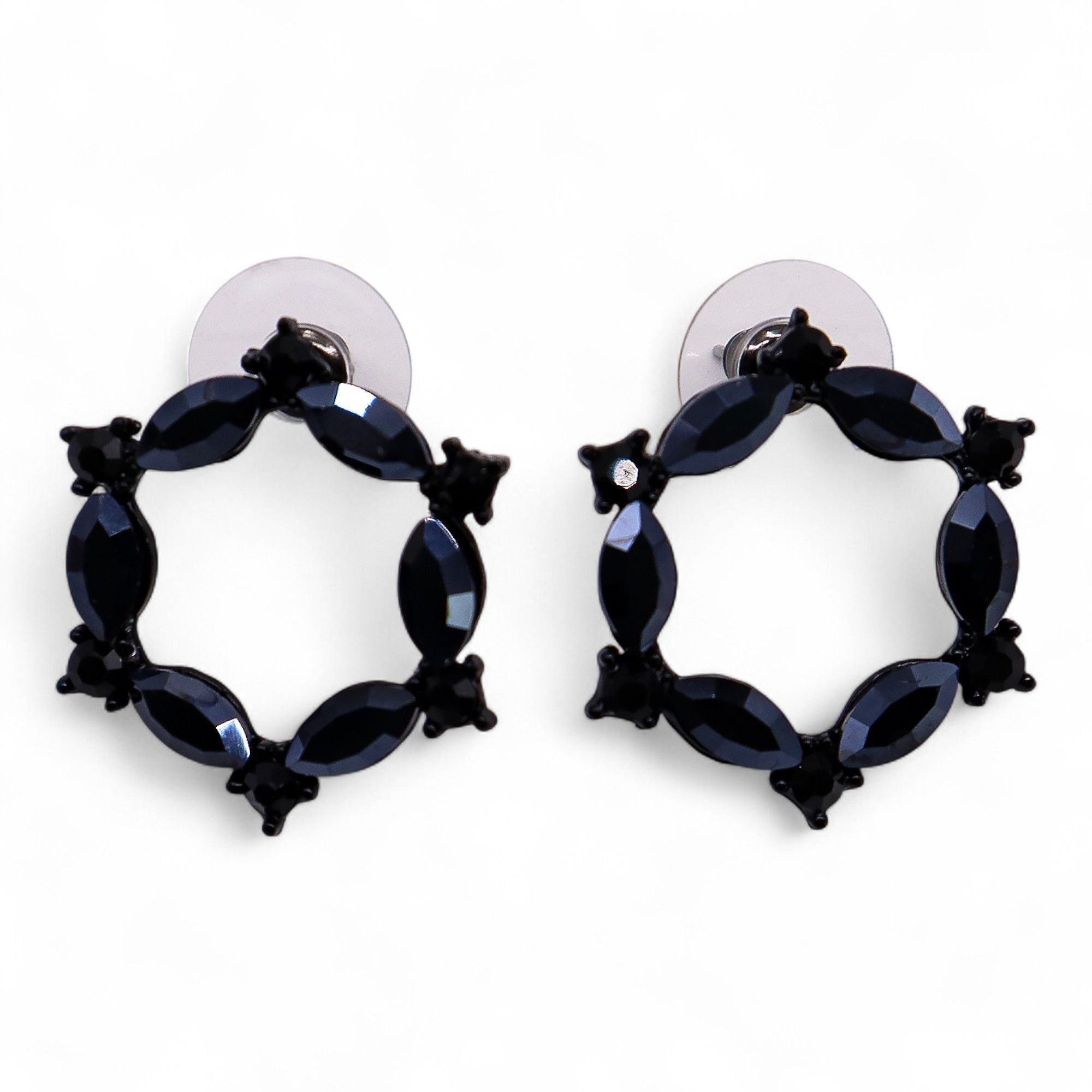 Negro Azabache - Vidrio Vintage - Aro - Aretes