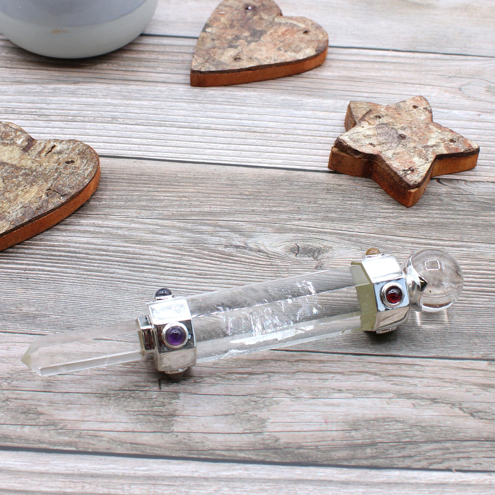 Varita Curativa de Cristal Hexagonal - 12 cm - Cuarzo de Roca