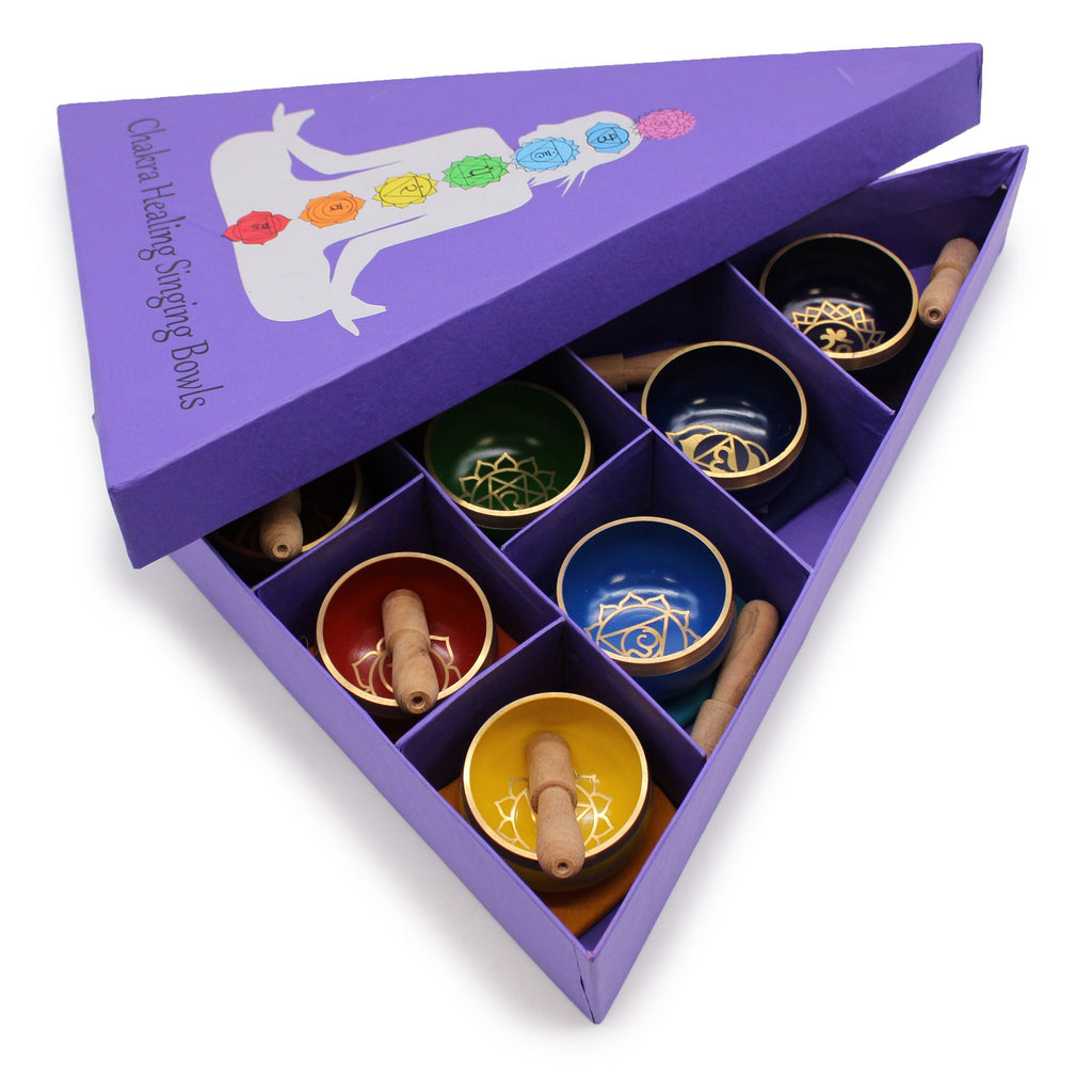 Conjunto de oferta de taça tibetana com pirâmide de chakras