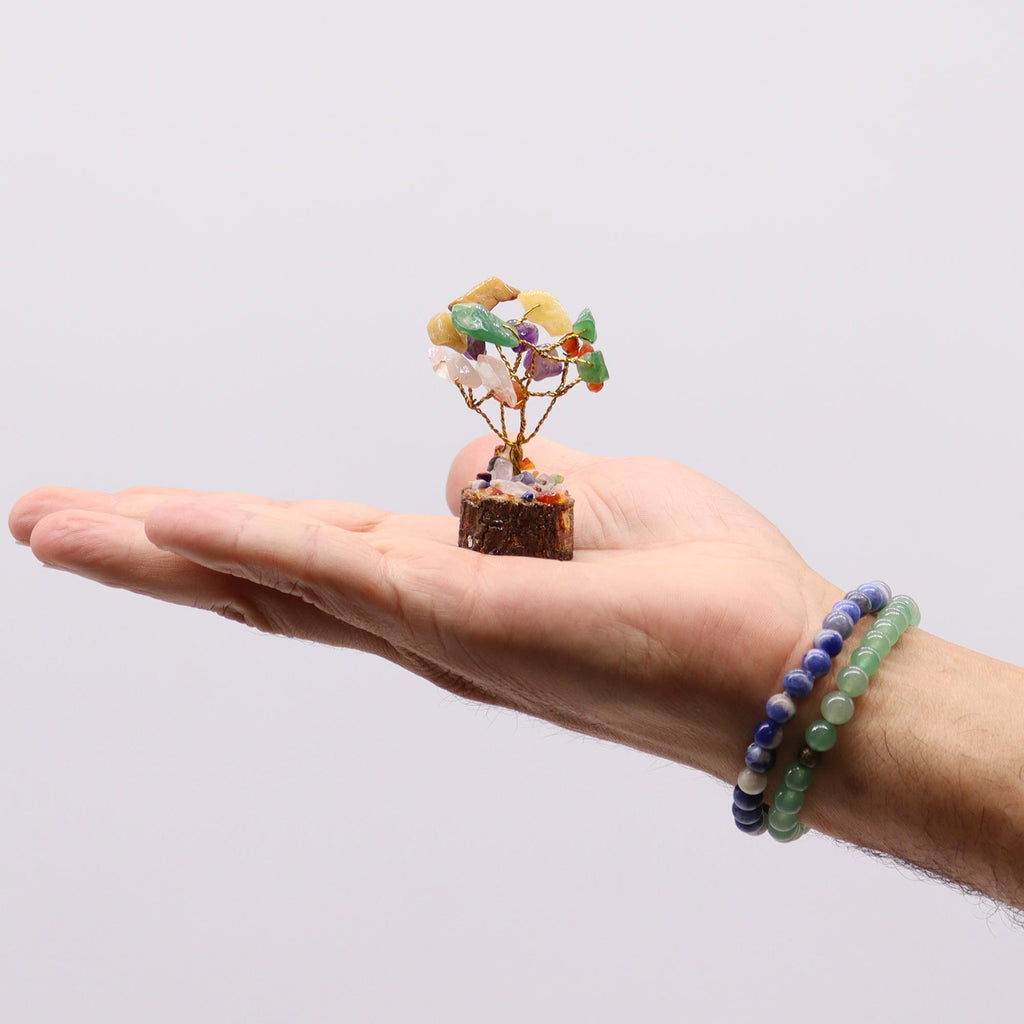 12 Mini árboles de piedras preciosas sobre base de madera - Mezcla surtida (15 piedras)