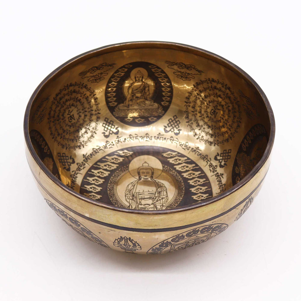 Cuenco Tibetano Curativo Grabado - 21cm - 5 Budas