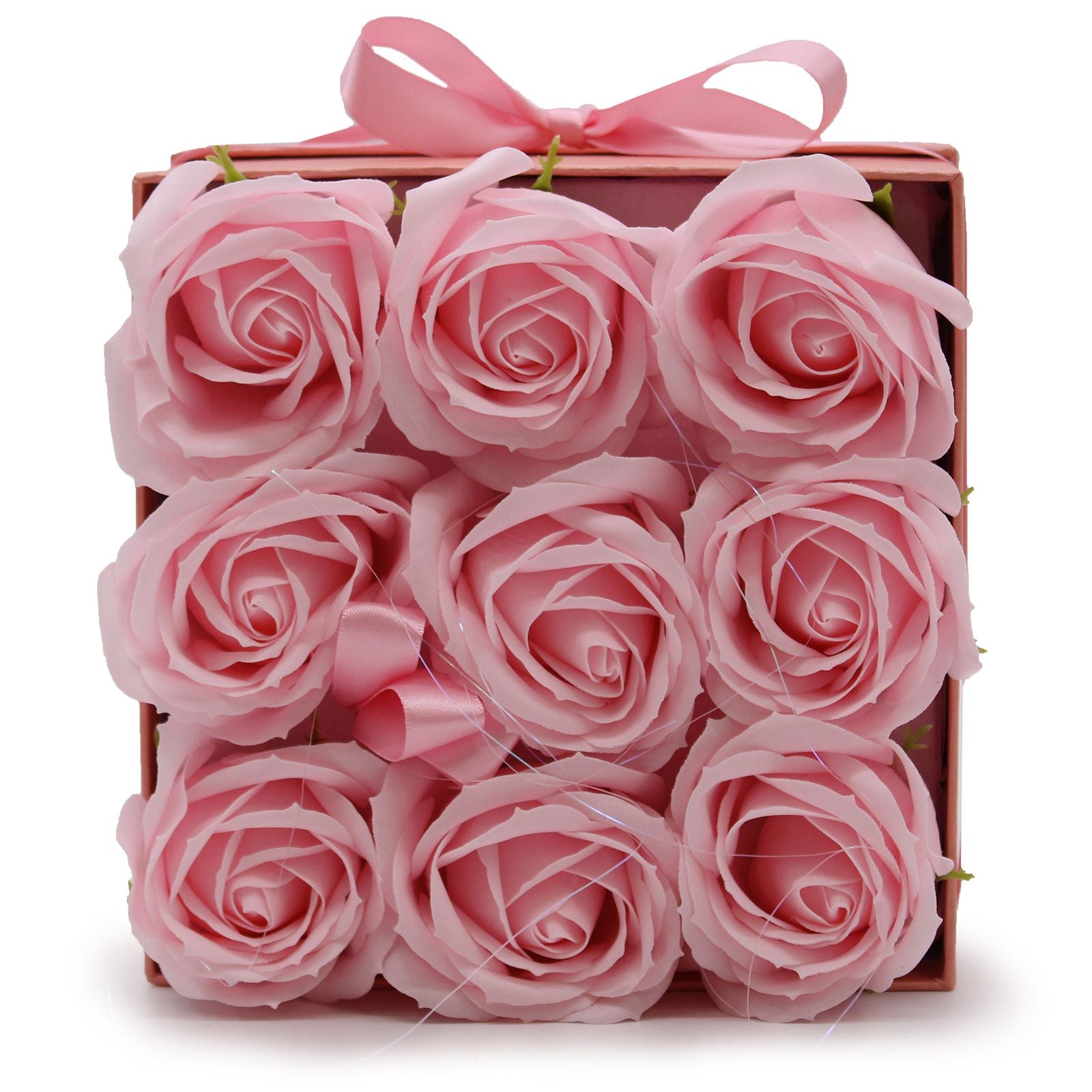 Caixa de Oferta - Flor de Sabonete 9 Rosas Rosas - Quadrada