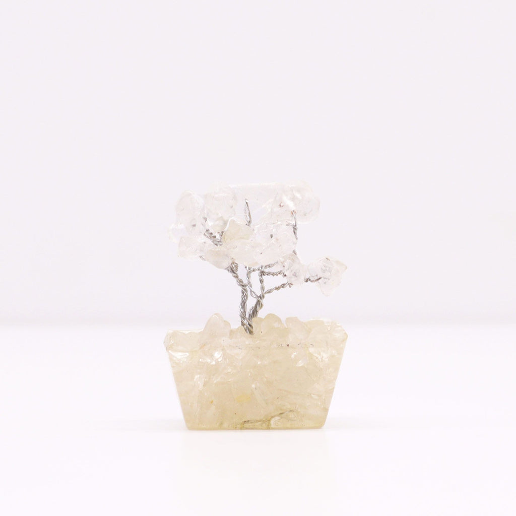 Mini árbol de piedras preciosas sobre base de orgonita - Cuarzo de roca (15 piedras)